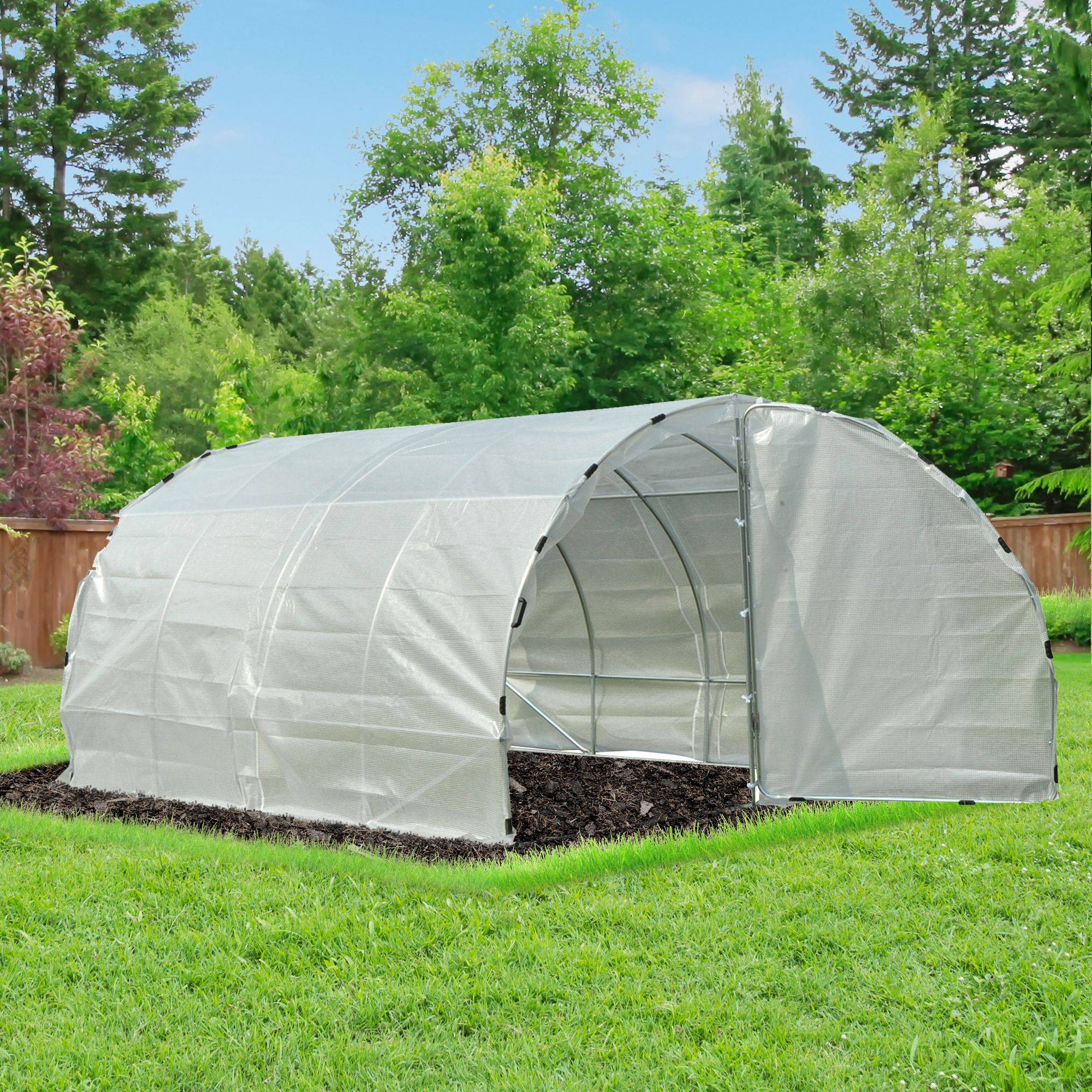 Outsunny - Serre de jardin tunnel surface 12 m² châssis renforcé double porte poignées - PE - 4x3x2m - blanc - Outsunny - Image 2