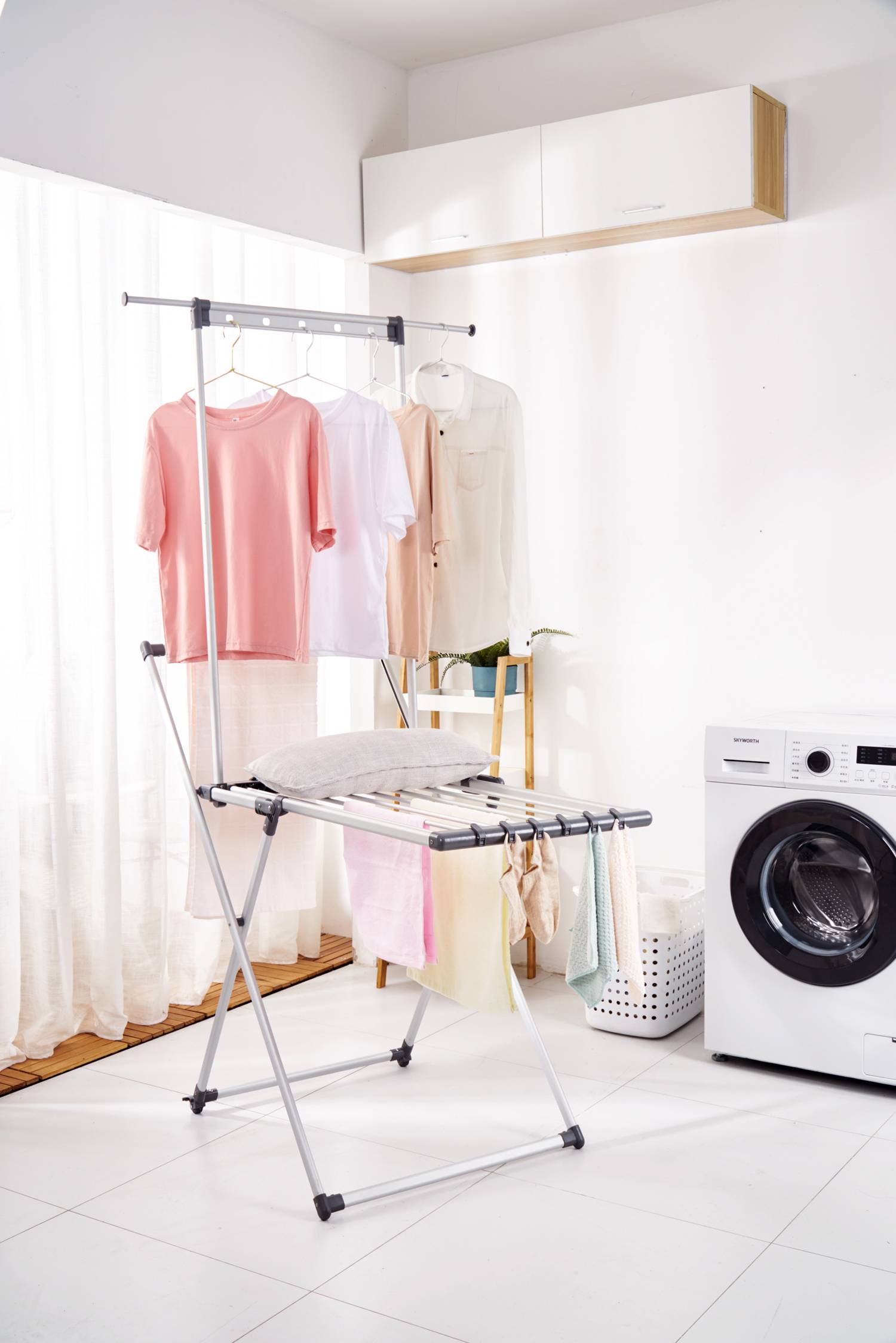 Séchoir linge avec tringle supplémentaire et pinces bas - PRACTO HOME - Image 4