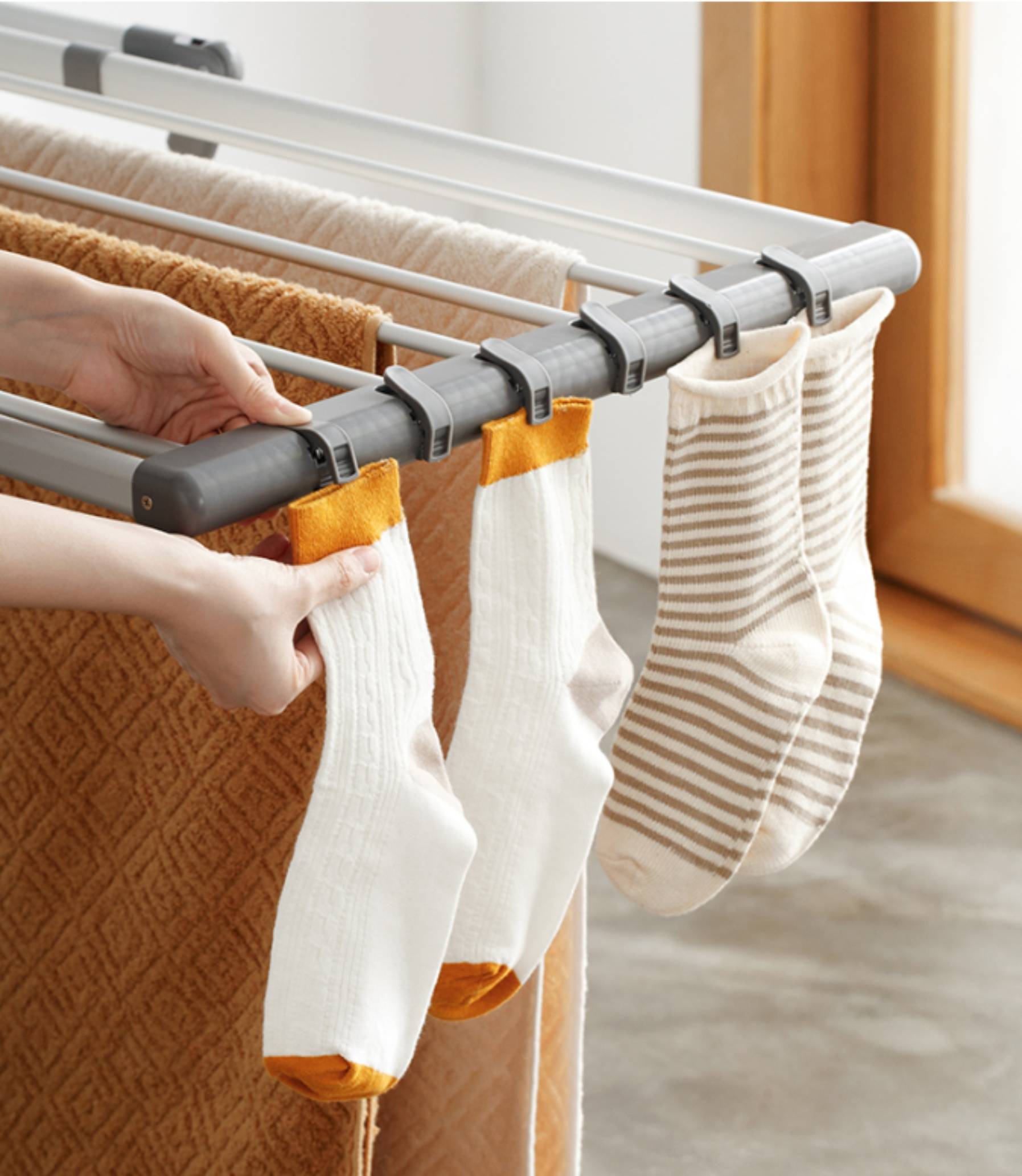 Séchoir linge avec tringle supplémentaire et pinces bas - PRACTO HOME - Image 2