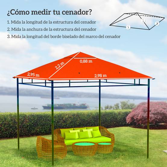 Toile de Rechange 3x3 m Polyester pour Tonnelle de Jardin Protection UV Orange - ComfortXL Outdoor Living - Image 5