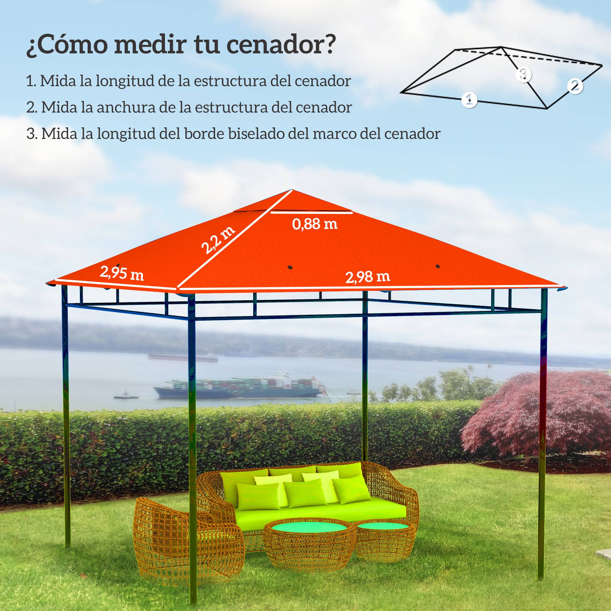 Toile de Rechange 3x3 m Polyester pour Tonnelle de Jardin Protection UV Orange - ComfortXL Outdoor Living - Image 5