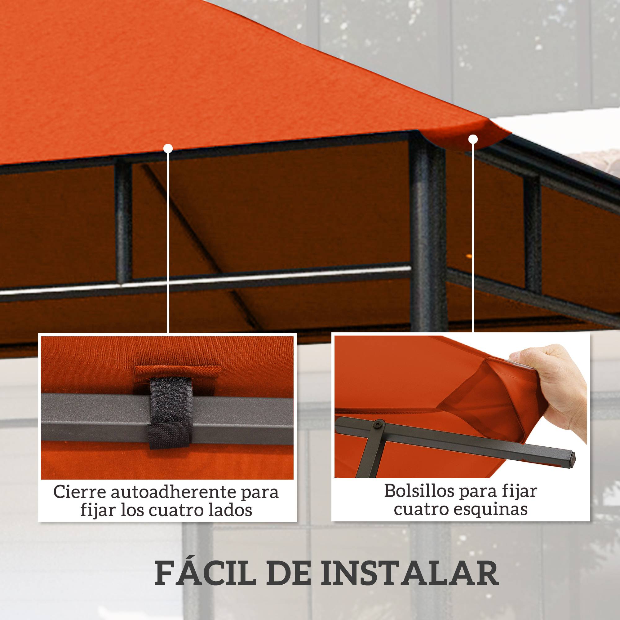 Toile de Rechange 3x3 m Polyester pour Tonnelle de Jardin Protection UV Orange - ComfortXL Outdoor Living - Image 7