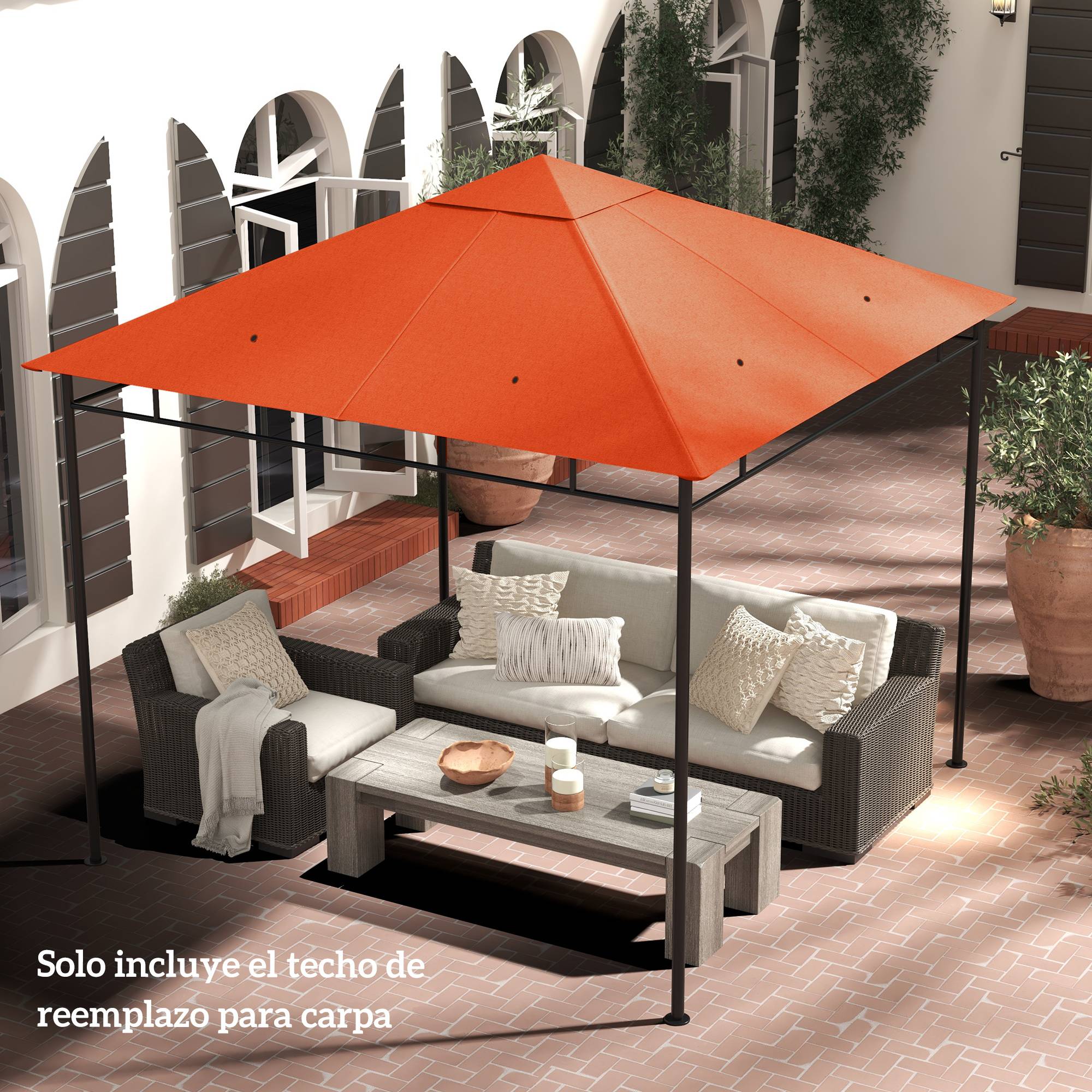 Toile de Rechange 3x3 m Polyester pour Tonnelle de Jardin Protection UV Orange - ComfortXL Outdoor Living - Image 4