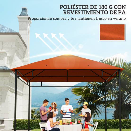 Toile de Rechange 3x3 m Polyester pour Tonnelle de Jardin Protection UV Orange - ComfortXL Outdoor Living - Image 8