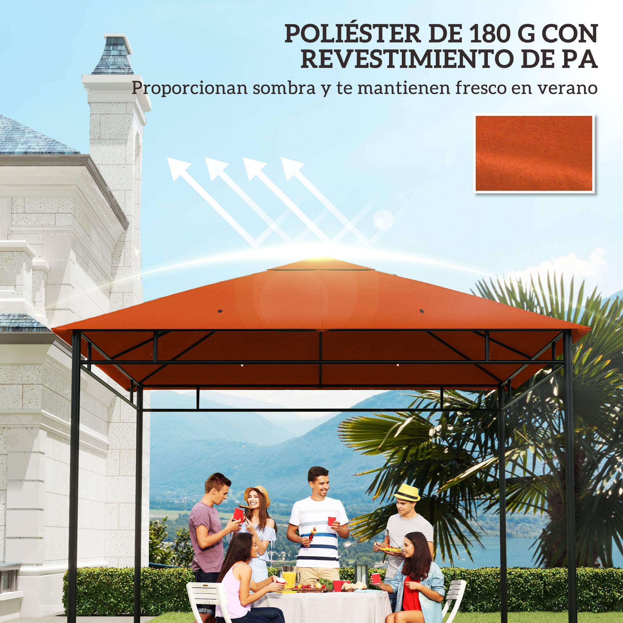 Toile de Rechange 3x3 m Polyester pour Tonnelle de Jardin Protection UV Orange - ComfortXL Outdoor Living - Image 8