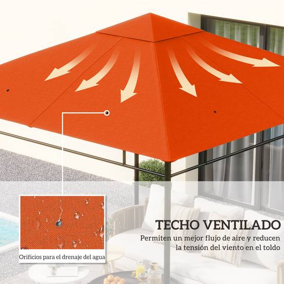 Toile de Rechange 3x3 m Polyester pour Tonnelle de Jardin Protection UV Orange - ComfortXL Outdoor Living - Image 6