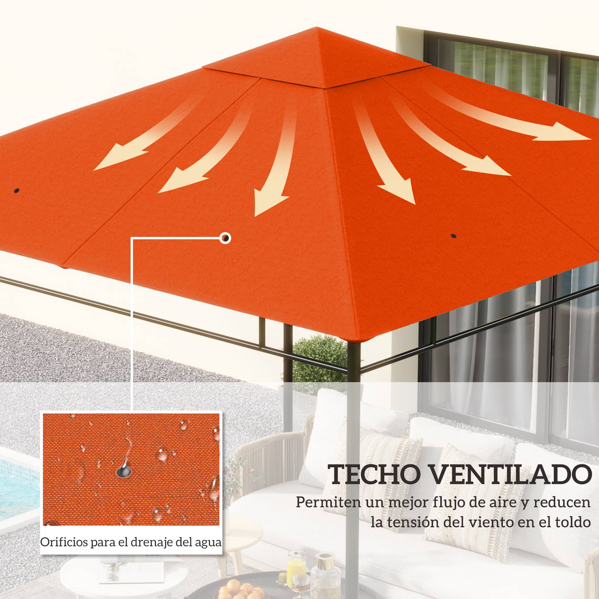 Toile de Rechange 3x3 m Polyester pour Tonnelle de Jardin Protection UV Orange - ComfortXL Outdoor Living - Image 6