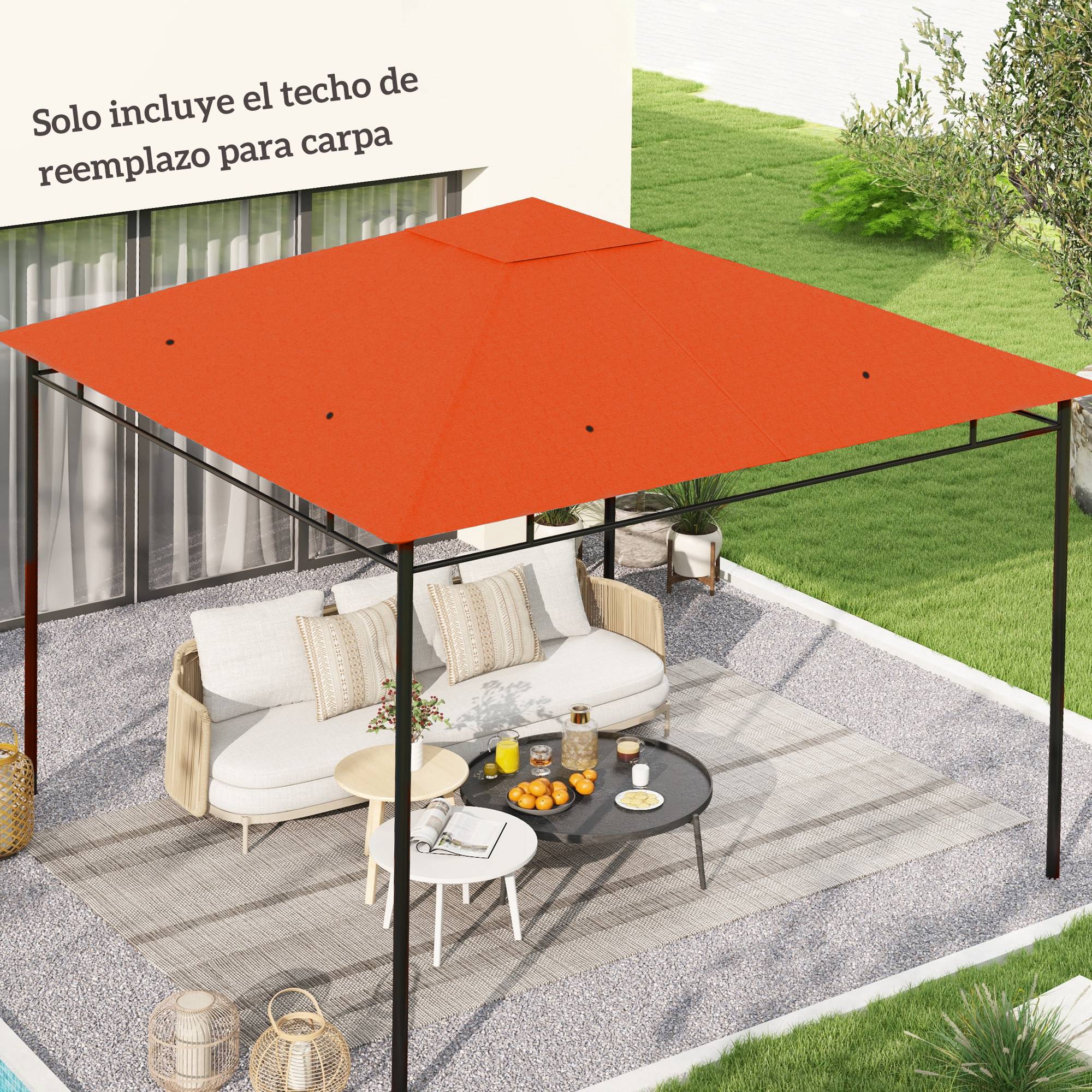 Toile de Rechange 3x3 m Polyester pour Tonnelle de Jardin Protection UV Orange - ComfortXL Outdoor Living - Image 3