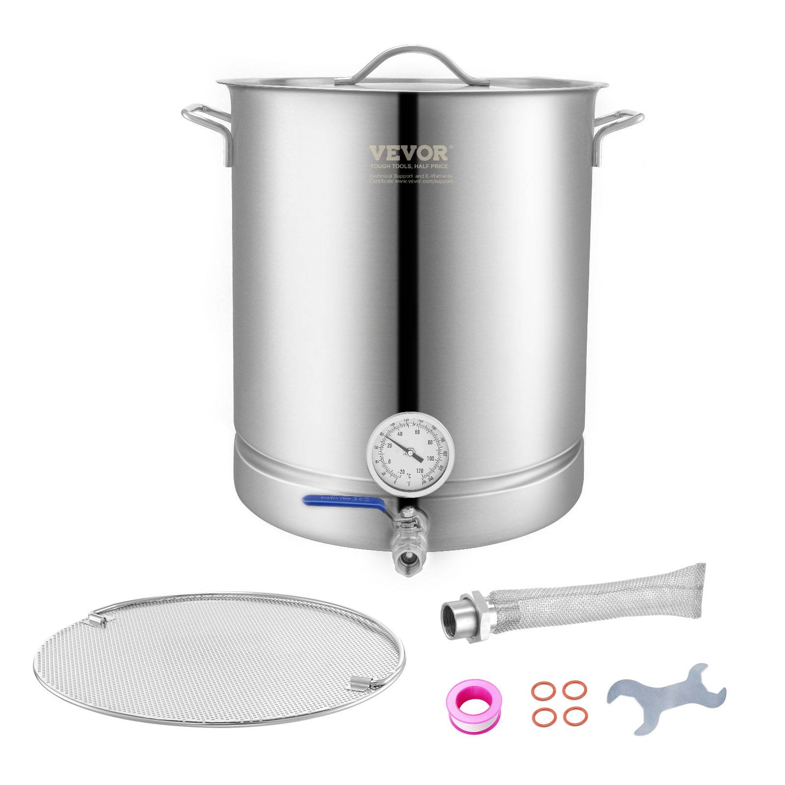VEVOR Cuve brassage 60,6 L inox, fond 3 couches. Thermomètre, vanne bille.