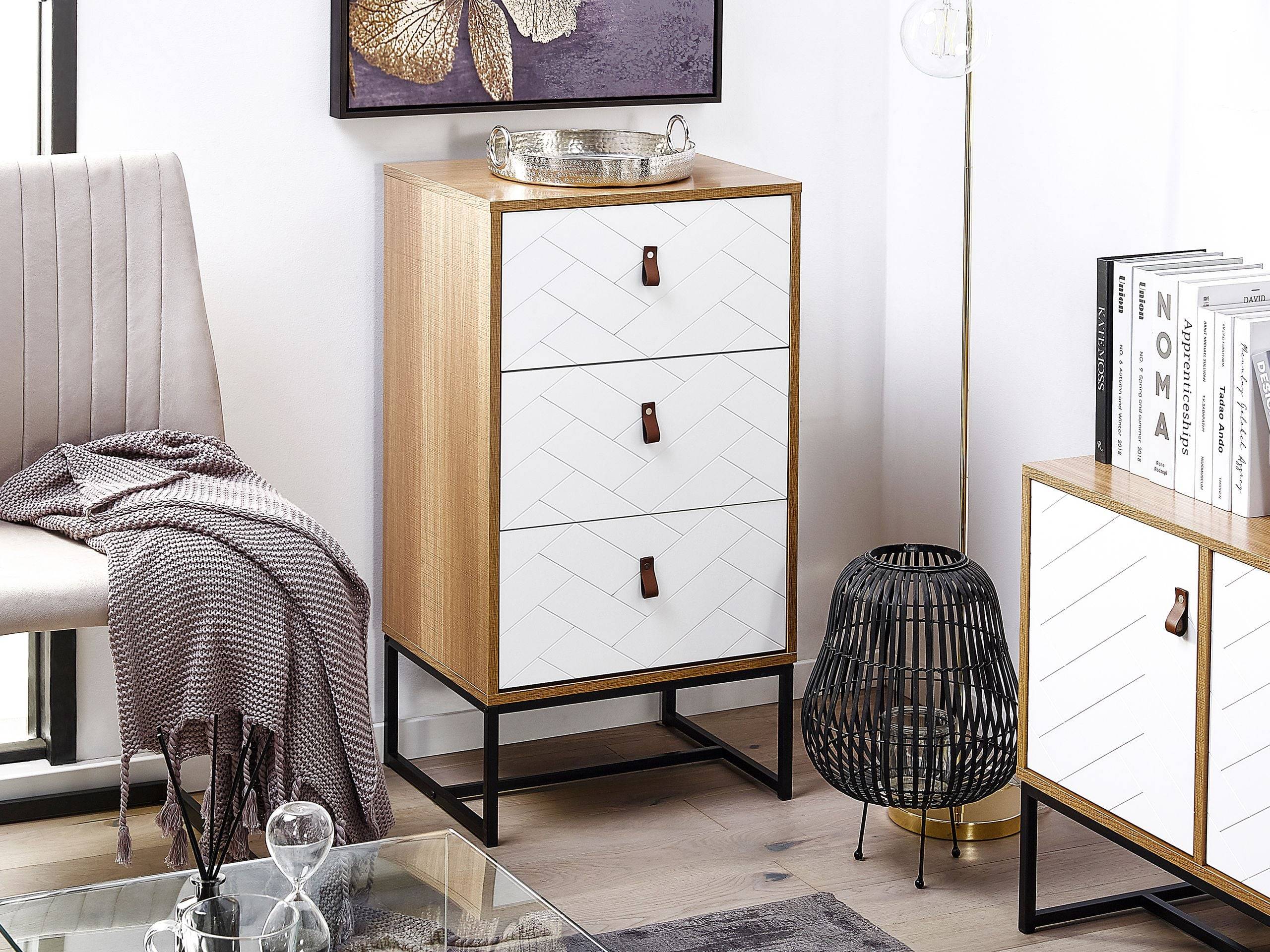 Beliani - Commode MDF Marron clair/blanc NUEVA - 49x38x91- Beliani - Image 1