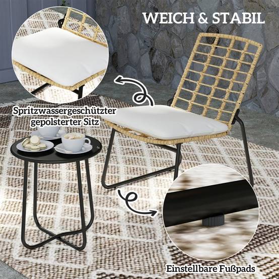 Set de jardin 3 pièces pour 2 personnes avec 2 chaises empilables et table en rattan, beige - PANGIVO - Image 7