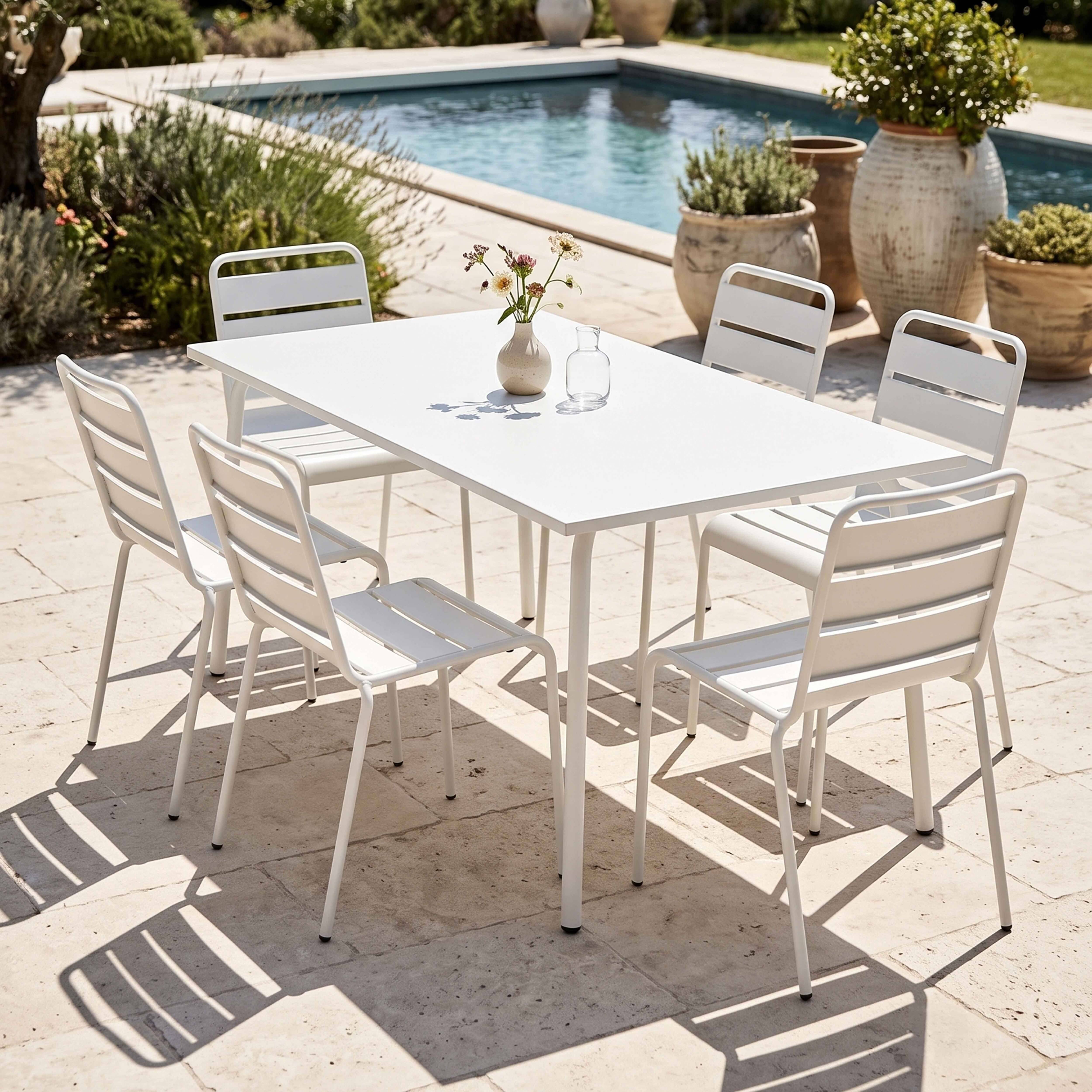 Oviala - Ensemble table de jardin et 6 chaises en métal blanc Palavas - Oviala - Image 2