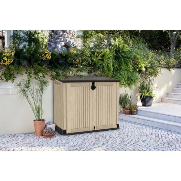Sans Marque - Coffre de rangement extérieur KETER en résine 880 litres Beige et marron- Malle de jardin sans vérins - Image 3