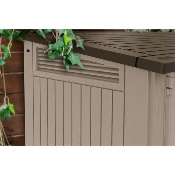 Sans Marque - Coffre de rangement extérieur KETER en résine 880 litres Beige et marron- Malle de jardin sans vérins - Image 4