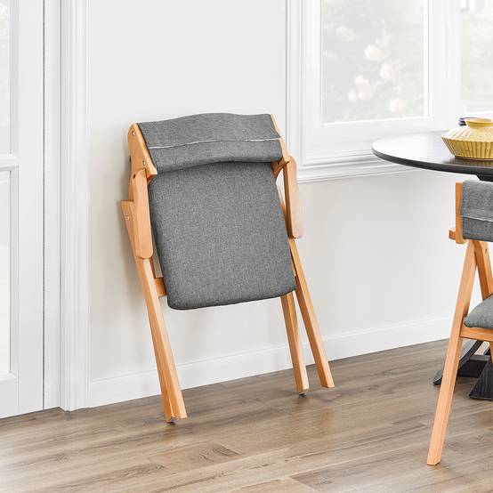 SoBuy Chaise Pliante en Bois avec Coussin Confortable, Gain de Place, Grise - Image 6