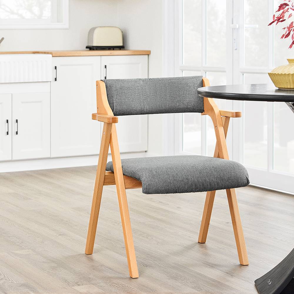 SoBuy Chaise Pliante en Bois avec Coussin Confortable, Gain de Place, Grise - Image 4
