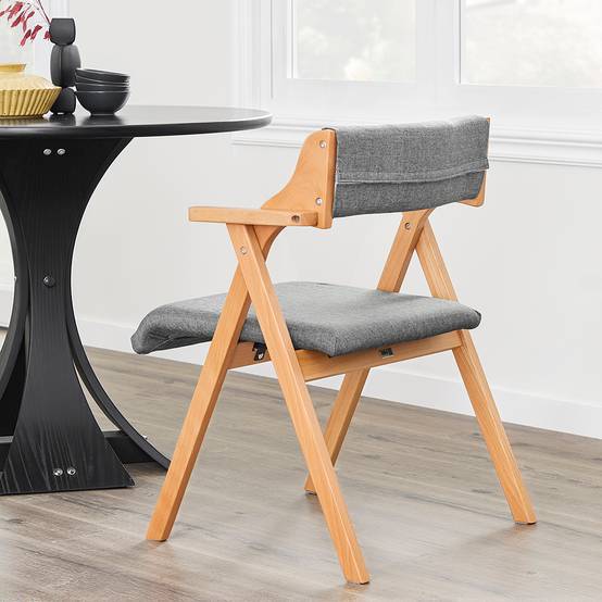 SoBuy Chaise Pliante en Bois avec Coussin Confortable, Gain de Place, Grise - Image 5