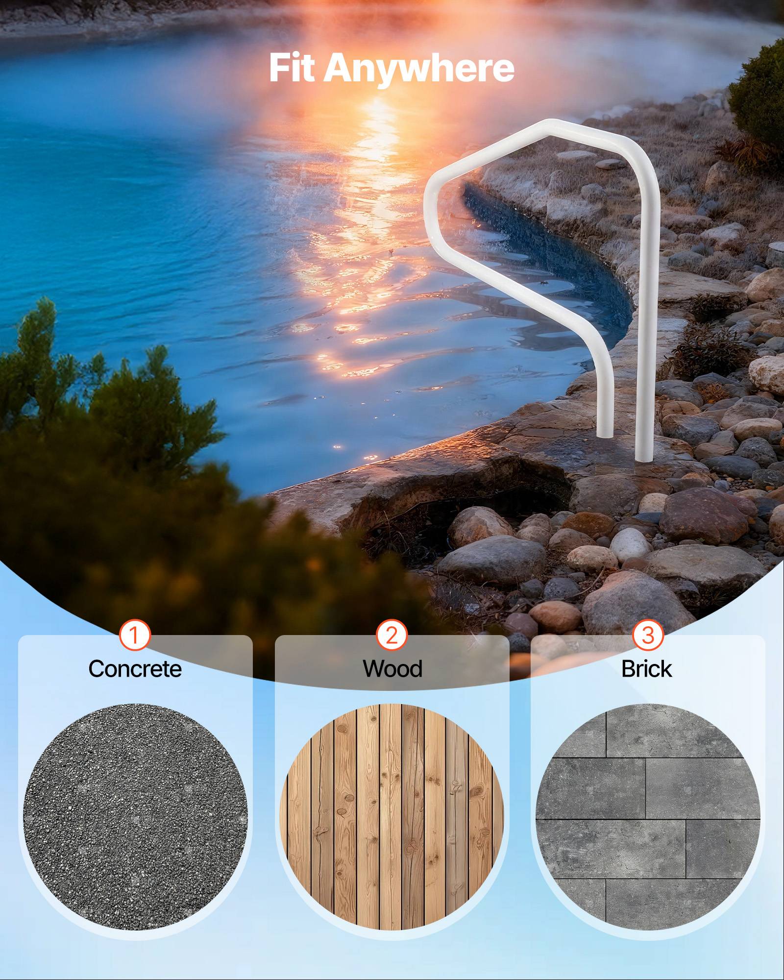 Vevor - VEVOR Rampe piscine 122x81 cm, main courante inox, charge 100 kg, revêtement anti-corrosion, montage encastré ou sur socle. - Image 5