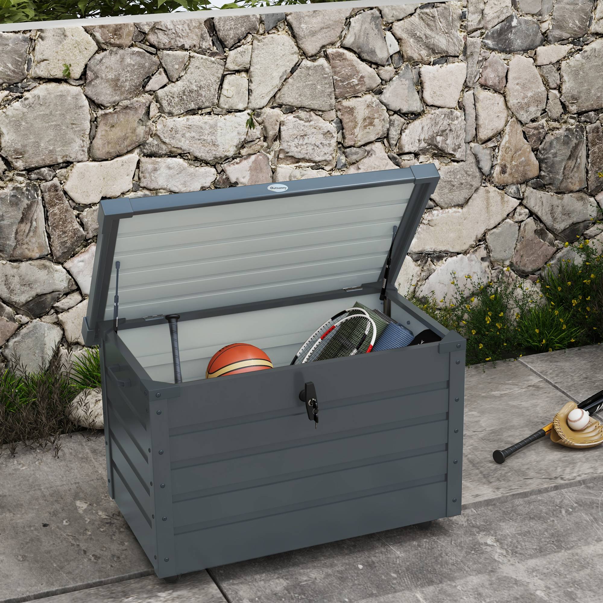 ComfortXL - Coffre de rangement acier galvanisé 295 L gris foncé pour jardin mobile verrouillable - ComfortXL Outdoor Living - Image 2