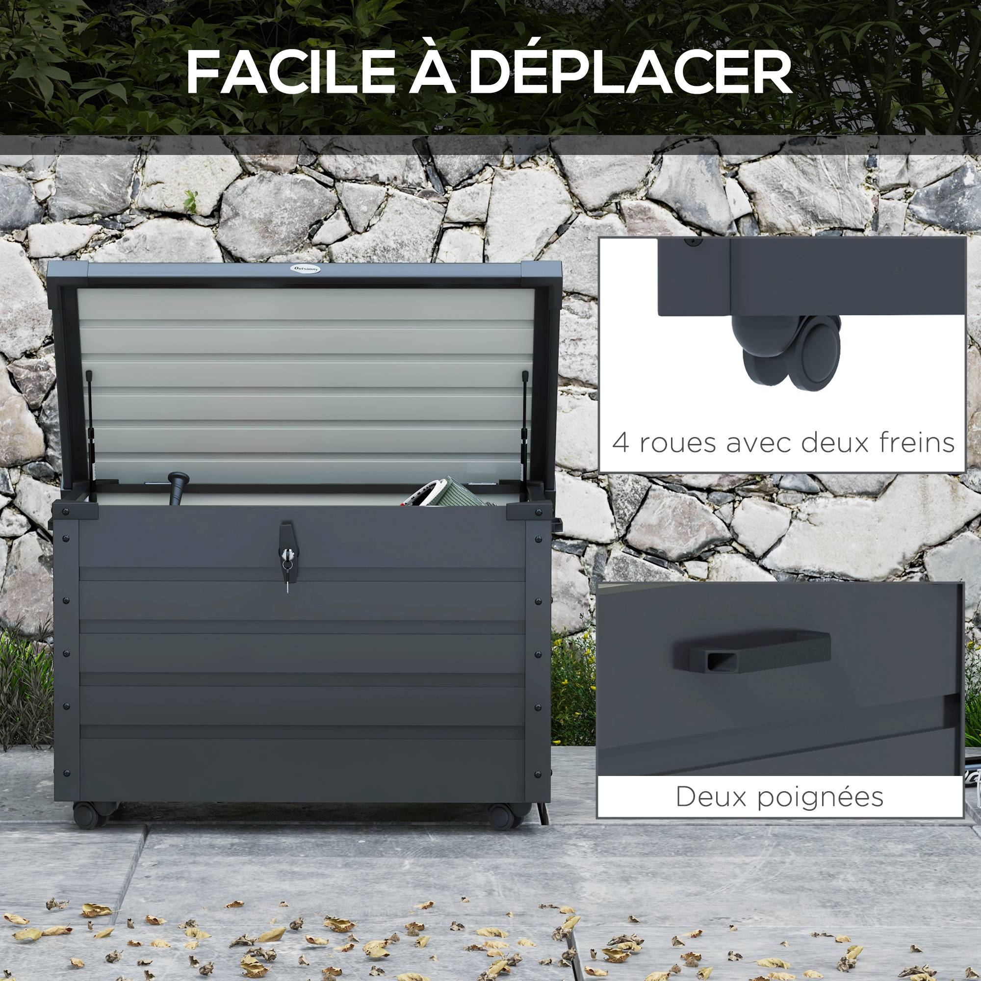 ComfortXL - Coffre de rangement acier galvanisé 295 L gris foncé pour jardin mobile verrouillable - ComfortXL Outdoor Living - Image 5