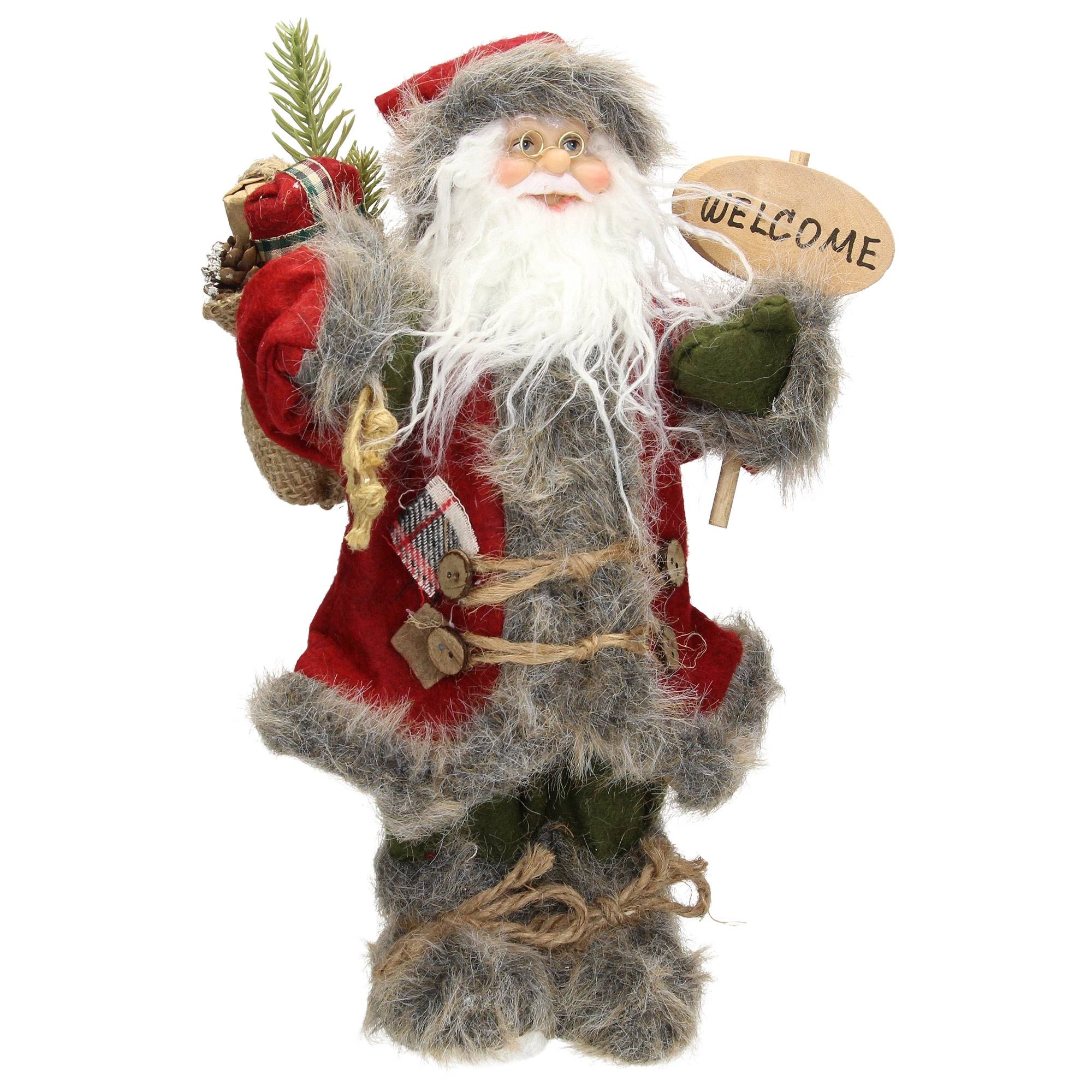 Ecd-Germany - Décoration Père Noël figurine Welcome de Noël poupée de collection rouge 37 cm - Image 1