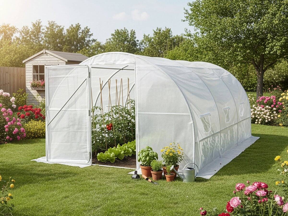 Habitat Et Jardin - Serre Tunelle De Jardin Avec Porte 4 X 3 M "mimosa" - 12 M² - 180g - Blanc -habitat Et Jardin - Image 2