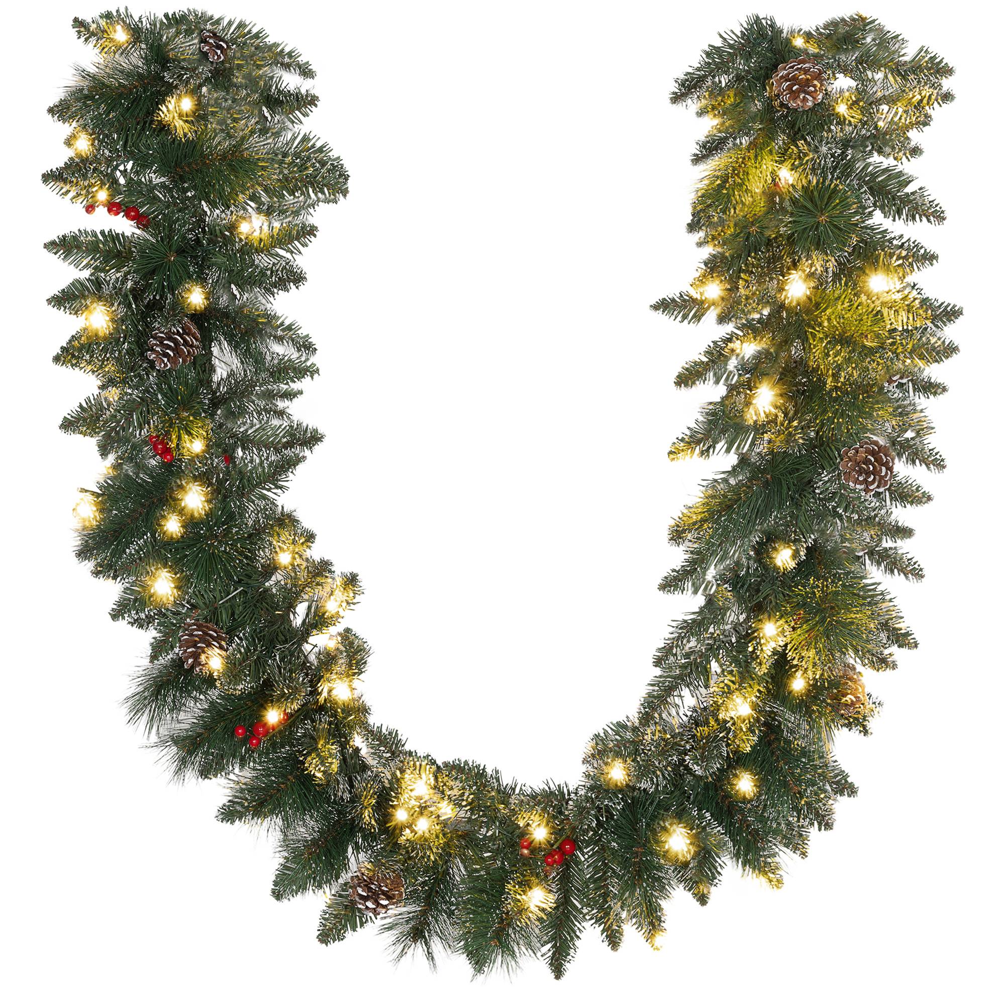ComfortXL - Guirlande de Noël artificielle plastique métal 180 x 30 x 30 cm verte 50 LED blanc chaud avec minuterie - Image 10