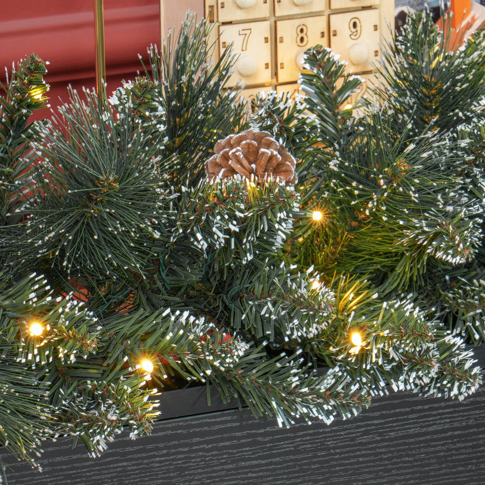 ComfortXL - Guirlande de Noël artificielle plastique métal 180 x 30 x 30 cm verte 50 LED blanc chaud avec minuterie - Image 9