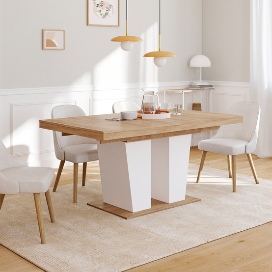 Table à manger extensible rectangle ELIAD 6-10 personnes bois et blanc 160-200 cm - Image 4