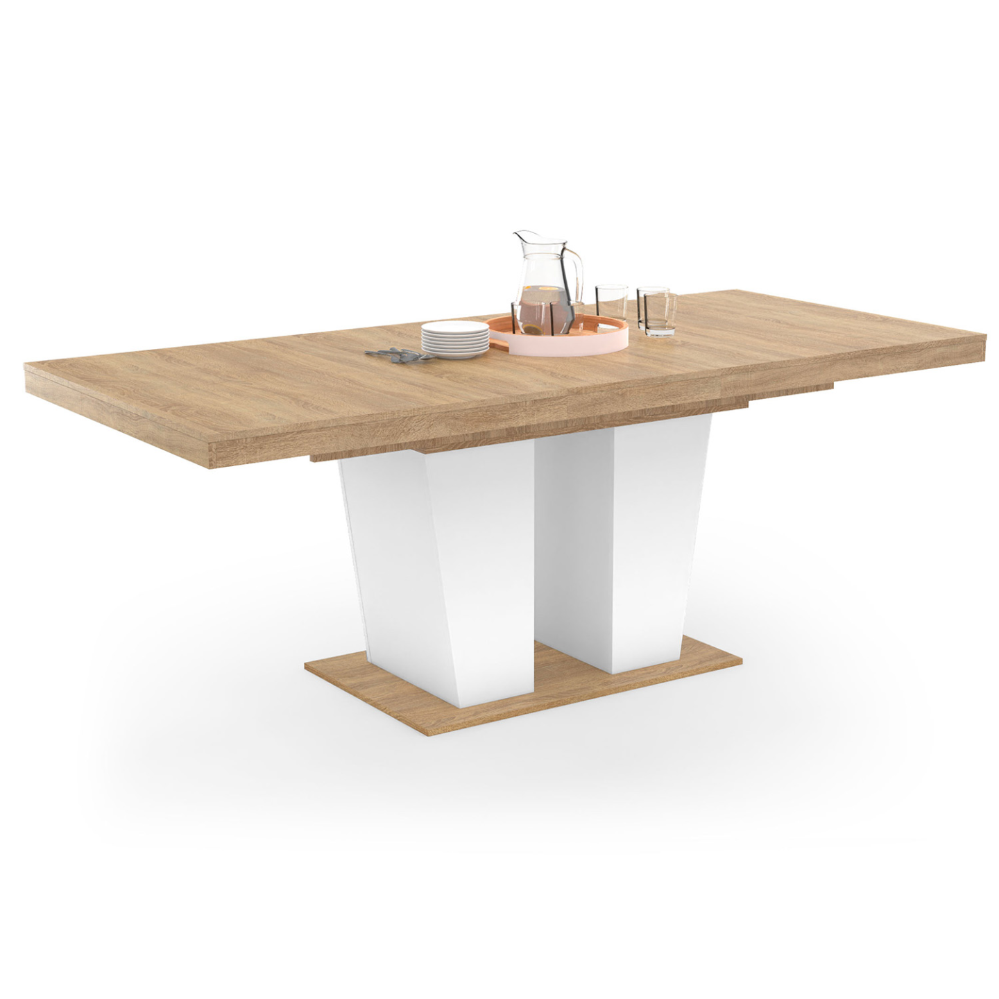Table à manger extensible rectangle ELIAD 6-10 personnes bois et blanc 160-200 cm - Image 2