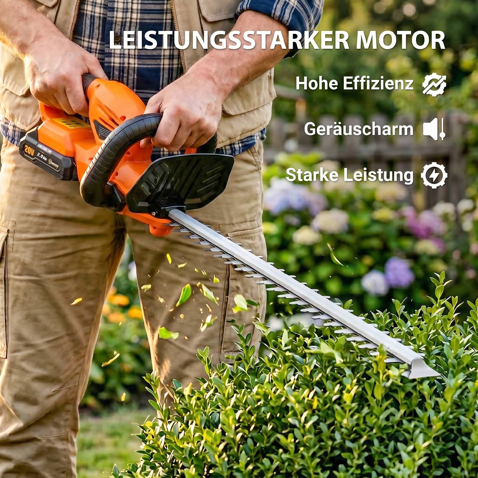 Taille-haie électrique sans fil, moteur 100W, sans fil, longueur coupe 51cm, ABS, Orange - Image 6