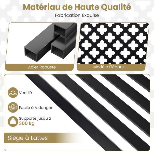 Helloshop26 - Banc de jardin chaise de patio en métal pour 2 personnes avec dossier ajouré & siège à lattes banc moderne de 127 cm de long noir - Image 4
