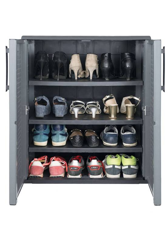 Dmora - Armoire d'extérieur Daltinie, Mobilier d'extérieur, Armoire de balcon polyvalente, Gris et Noir, Finition rayée, 68x37h84 cm - Dmora - Image 4