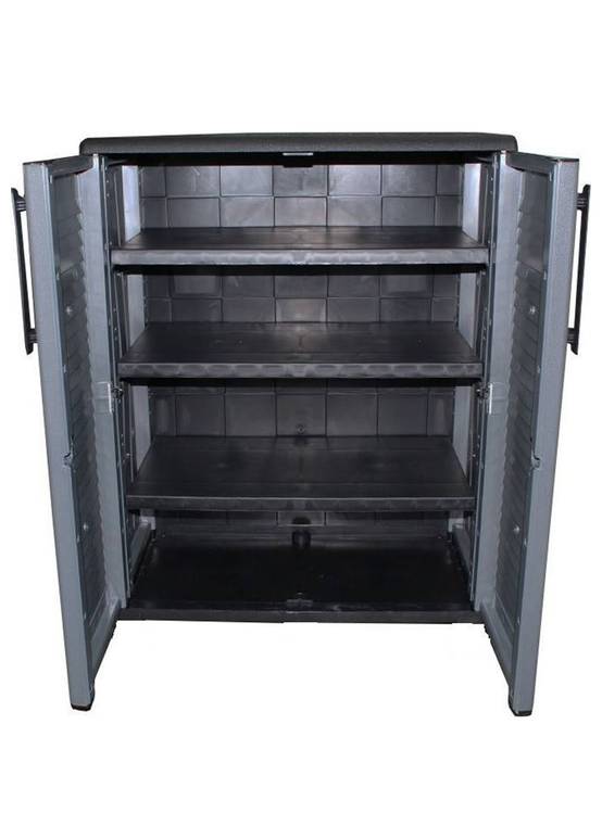 Dmora - Armoire d'extérieur Daltinie, Mobilier d'extérieur, Armoire de balcon polyvalente, Gris et Noir, Finition rayée, 68x37h84 cm - Dmora - Image 5