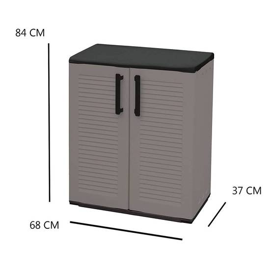 Dmora - Armoire d'extérieur Daltinie, Mobilier d'extérieur, Armoire de balcon polyvalente, Gris et Noir, Finition rayée, 68x37h84 cm - Dmora - Image 3