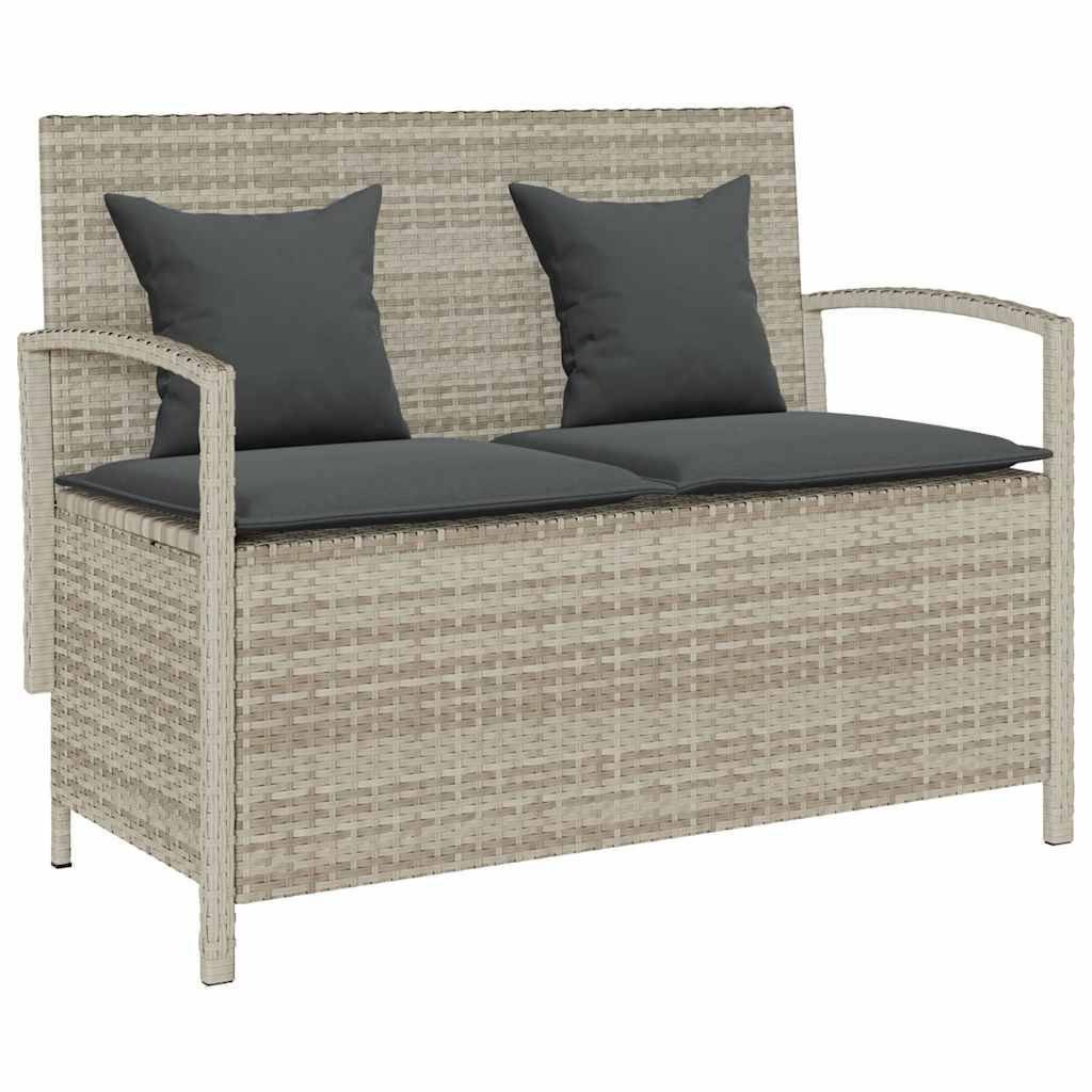 Banc Coffre de Rangement 2 en 1 Résine Tressée avec Coussins pour Jardin Gris Clair – ComfortXL Outdoor Living - Image 1