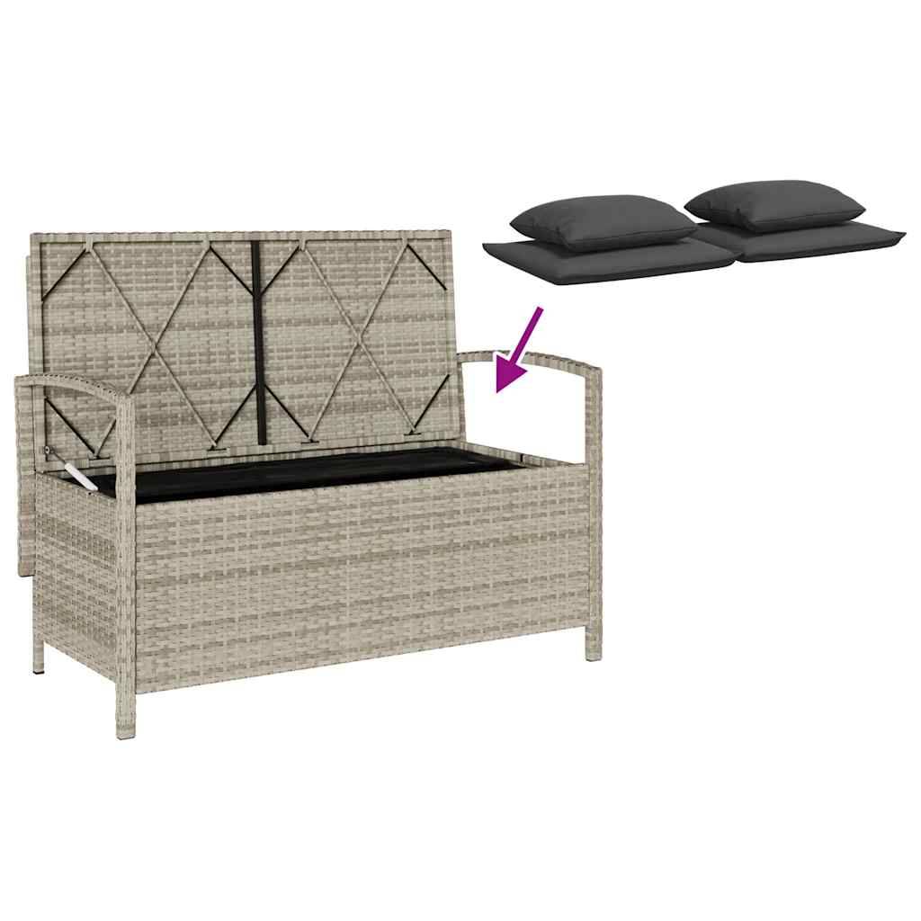 Banc Coffre de Rangement 2 en 1 Résine Tressée avec Coussins pour Jardin Gris Clair – ComfortXL Outdoor Living - Image 9