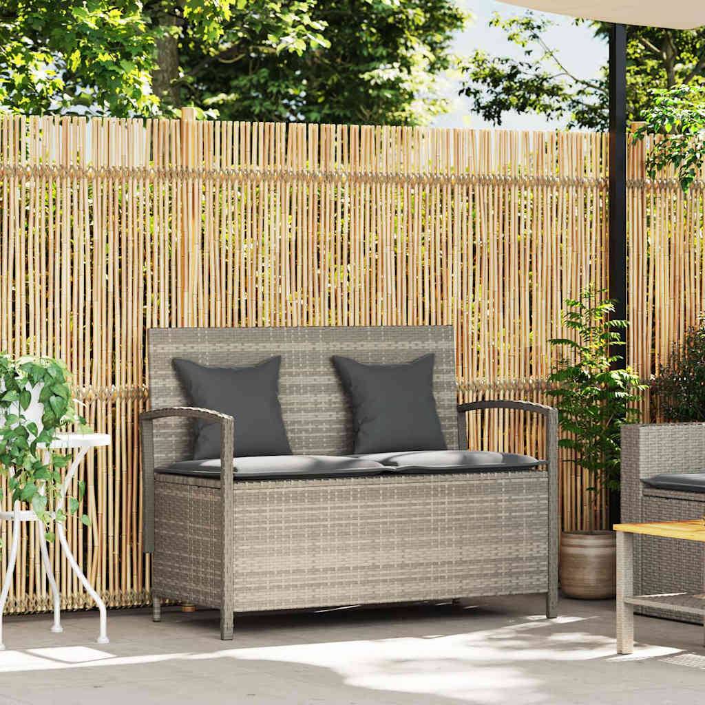 Banc Coffre de Rangement 2 en 1 Résine Tressée avec Coussins pour Jardin Gris Clair – ComfortXL Outdoor Living - Image 2