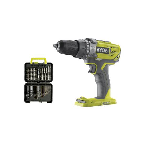 Ryobi - Pack RYOBI - Perceuse à percussion R18PD3-0 - 18V One+ sans batterie ni chargeur - Coffret 60 accessoires - perçage et vissage RAK60DDF - Image 1