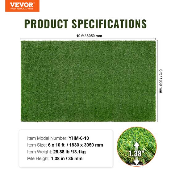 Vevor - VEVOR Gazon artificiel 183x305 cm, brins 35 mm, trous drainage. Jardin, chien, décoration. - Image 7