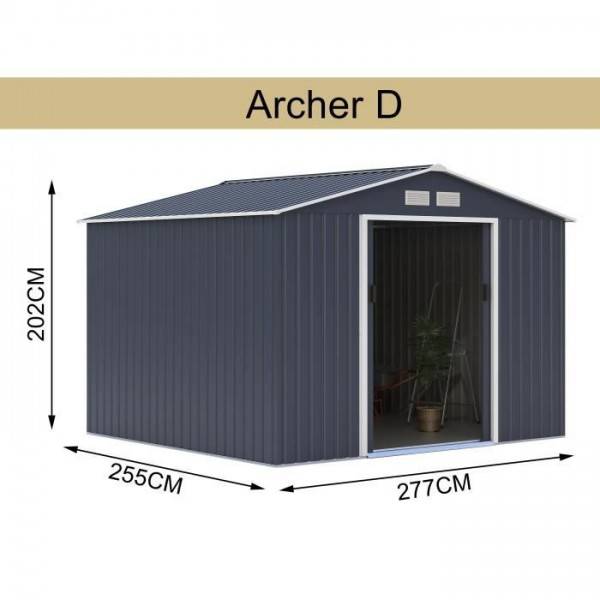 Sans Marque - Abri de jardin en métal 7,06 m² - 277 x 255 x 202 cm - MERCURE - Kit d'ancrage inclus, 2 portes coulissantes - Gris - Image 3