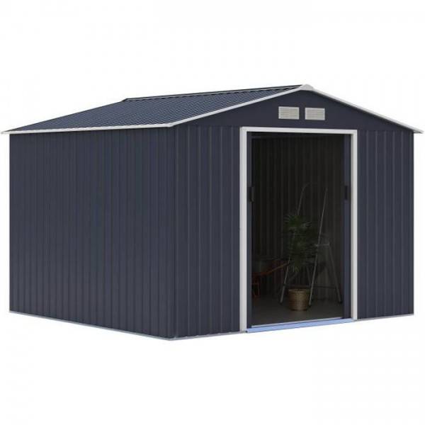 Sans Marque - Abri de jardin en métal 7,06 m² - 277 x 255 x 202 cm - MERCURE - Kit d'ancrage inclus, 2 portes coulissantes - Gris - Image 1