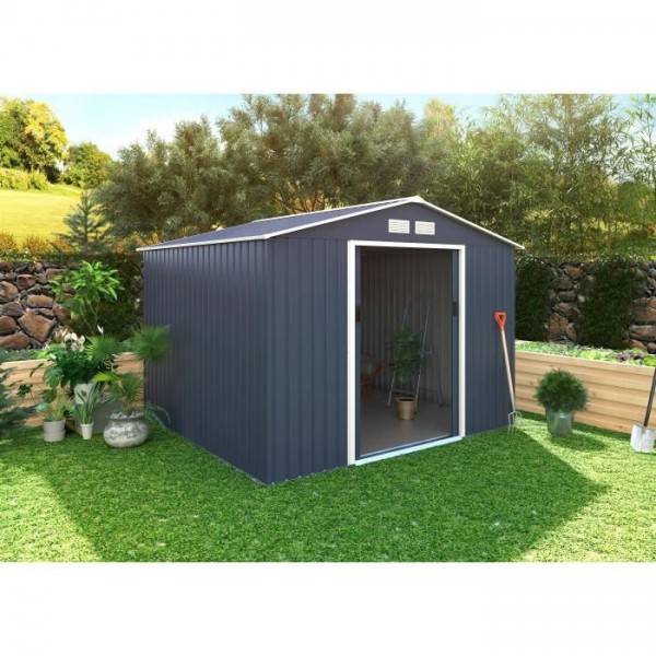 Sans Marque - Abri de jardin en métal 7,06 m² - 277 x 255 x 202 cm - MERCURE - Kit d'ancrage inclus, 2 portes coulissantes - Gris - Image 2