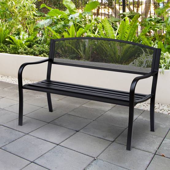 Banc de jardin 3 places style contemporain cadre métal époxy anticorrosion, dimensions 127L x 60l x 87H cm - Image 3