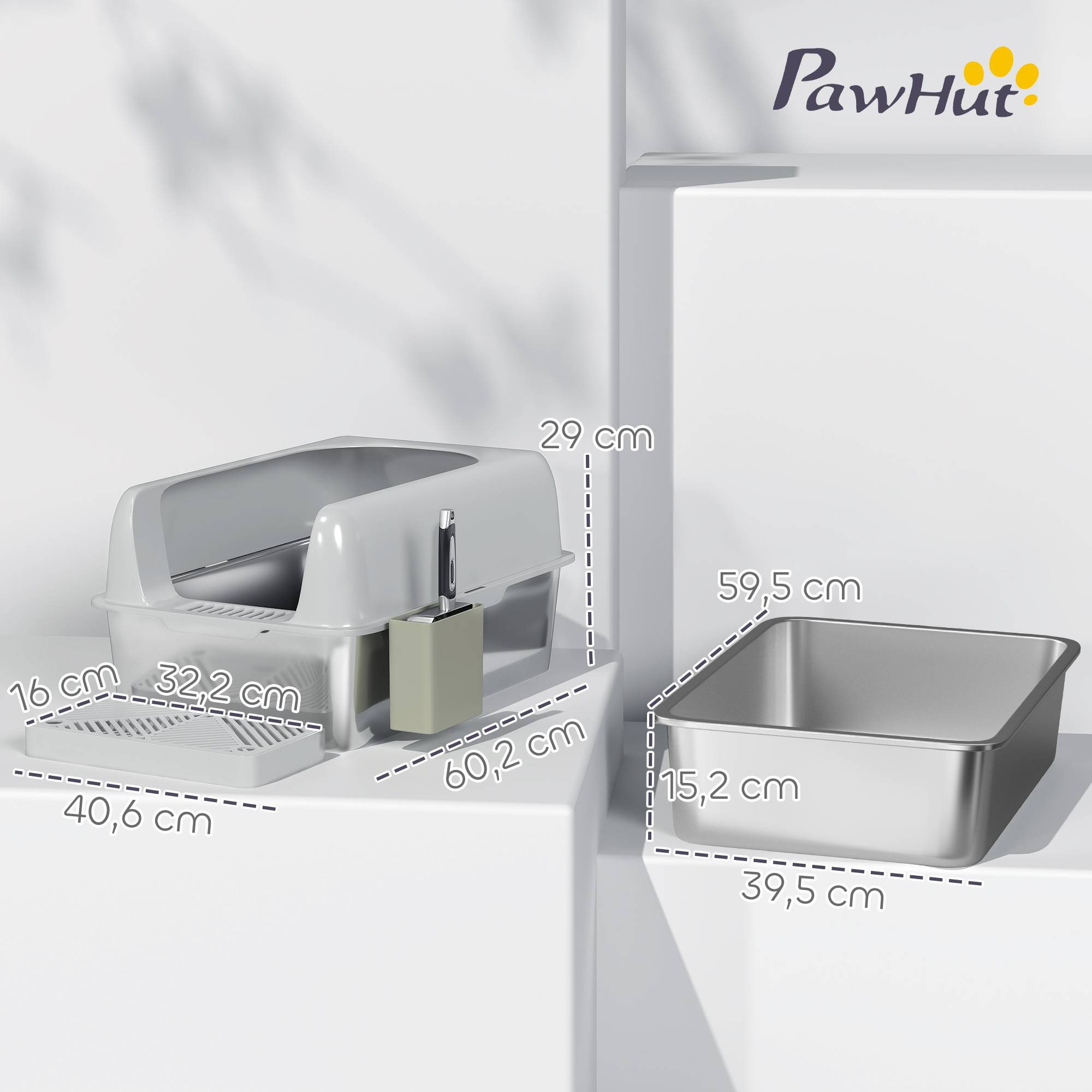 Sans Marque - Litière inox, parois hautes, boîte de rangement, Gris clair - Image 5