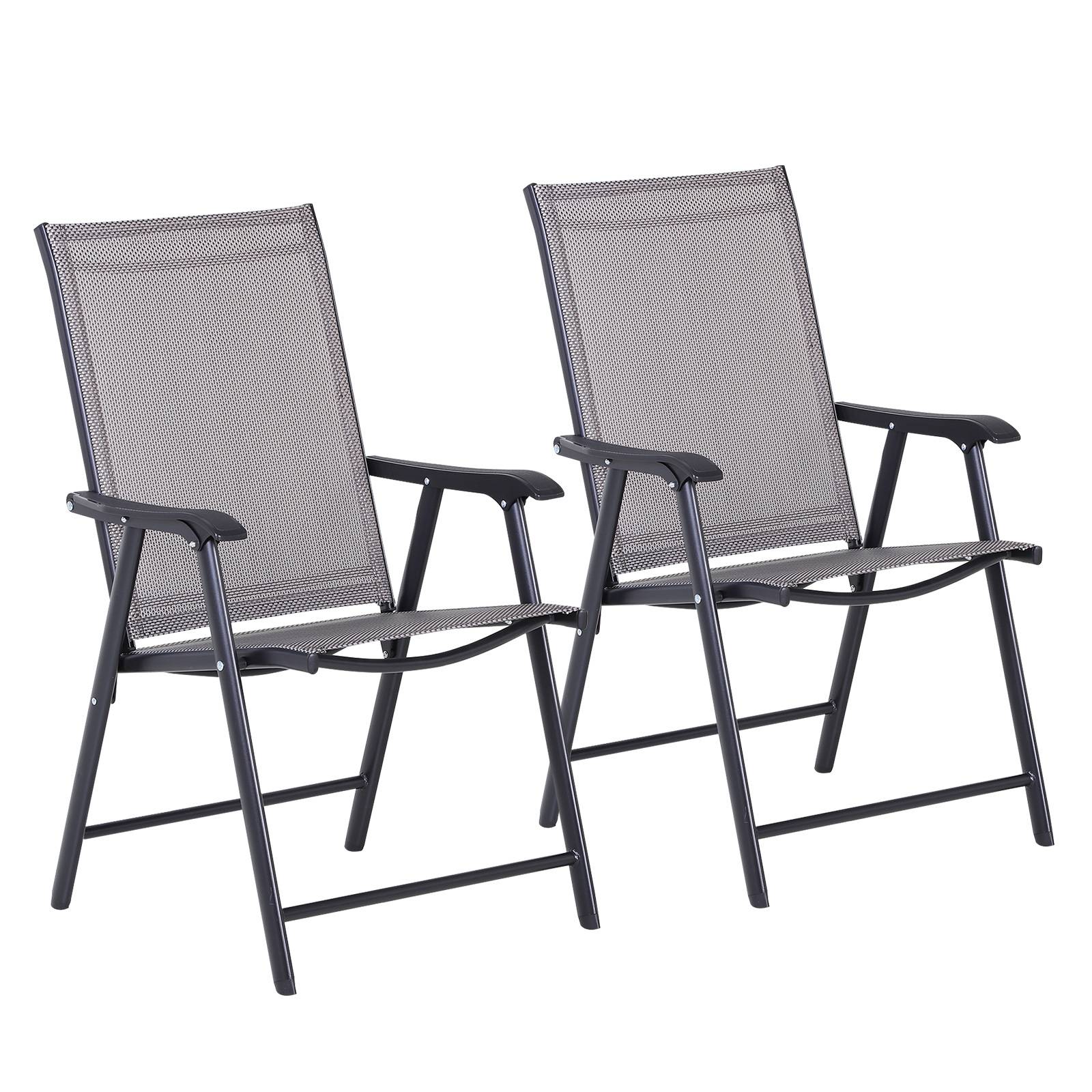 Lot 2 Chaises Camping Pliantes Métal Textilène Jardin Pêche 58x64x94cm Gris - ComfortXL Outdoor Living - Image 2