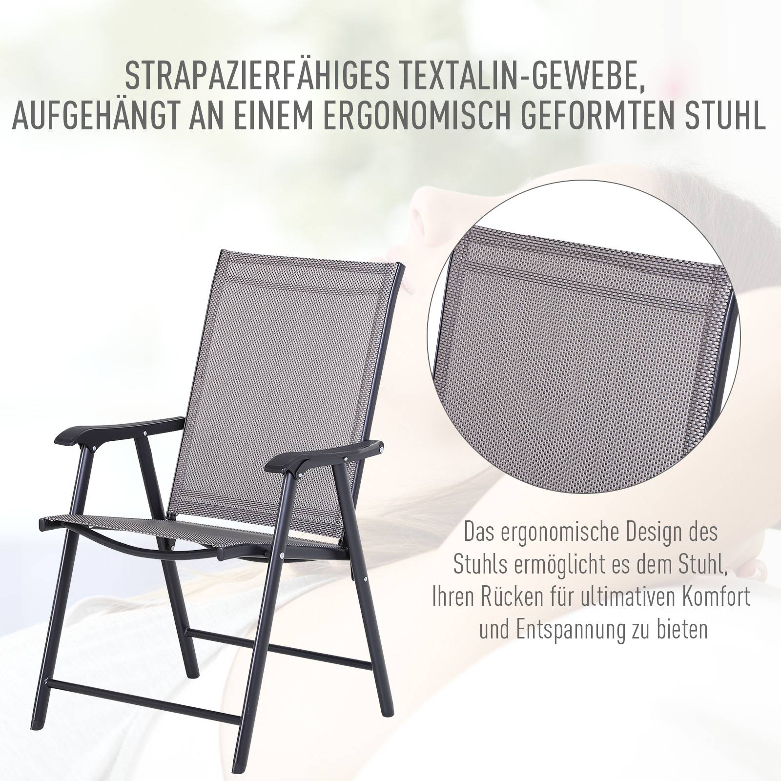 Lot 2 Chaises Camping Pliantes Métal Textilène Jardin Pêche 58x64x94cm Gris - ComfortXL Outdoor Living - Image 4