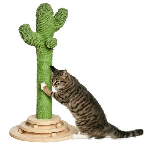Griffoir pour Chat Design Cactus Poteau en Sisal Vert avec Balle et Jeu en Bois 60 cm - ComfortXL Outdoor Living - Image 1