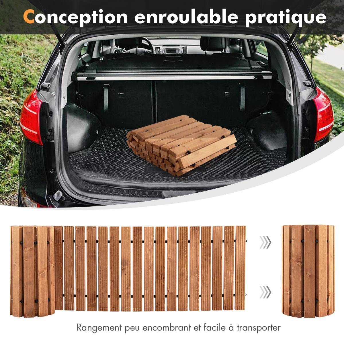Allée de Jardin en Bois de 245 cm avec Fil d'Acier et Texture Antidérapante pour Jardin Cour Bord de Mer - Image 9