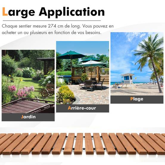 Allée de Jardin en Bois de 245 cm avec Fil d'Acier et Texture Antidérapante pour Jardin Cour Bord de Mer - Image 7